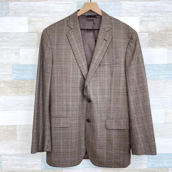 Brooks Brothers 1818 SaxXon Madison Sport Coat Brown Plaid Wool USA Mens 41R