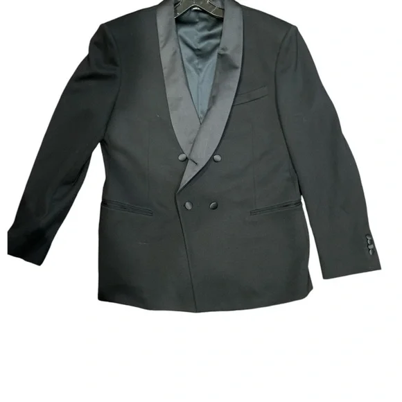 Giorgio Armani / black satin lapel ponte double breasted blazer jacket 56 IT XL