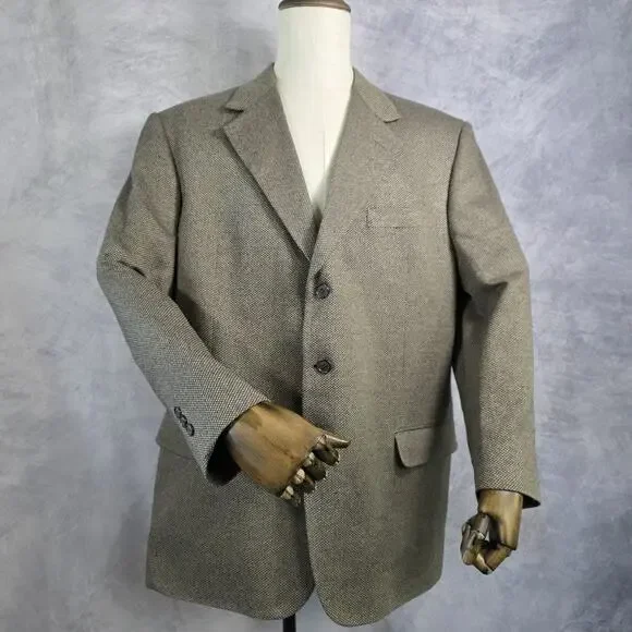 Versini Blazer Mens 46 Brown Black 100% Silk Italian Fabric Notch Lapel Jacket