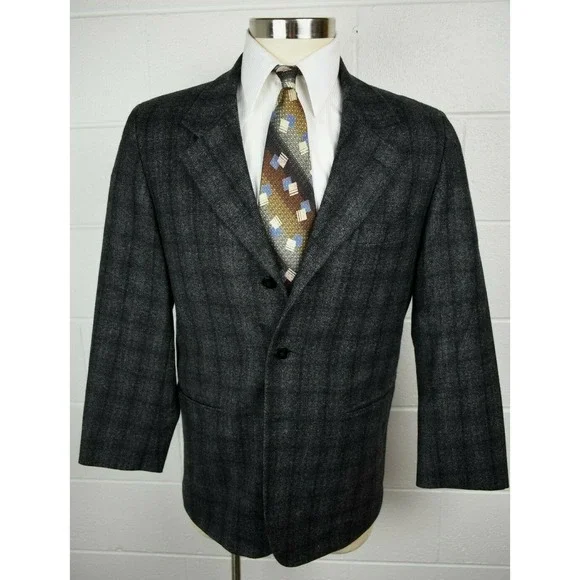 Mens Agnis B Homme Gray Windowpane‎ Sport Coat Jacket Lambswool Angora 42
