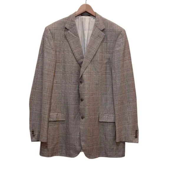 Baumans Ermenegildo Zegna Blazer Sport Coat 3-Button Linen Wool Checked‎ Blazer