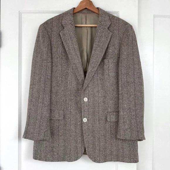 Vintage‎ Macy's 90s Herringbone Wool Silk Blazer Donegal Tweed Japan Men's 44R