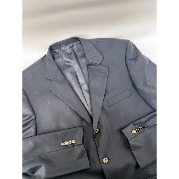 Mantoni Mens Super 140s Wool Blazer Black 3 Button Gold Crest Sport Coat 48L‎