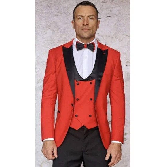 Insomnia Red & Black Peak Lapel Tuxedo Jacket Vest Men's 42 EUC