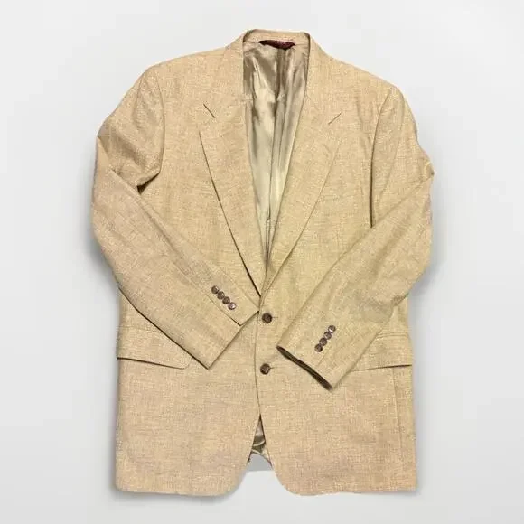 Jos A Bank 46L Men’s Wool Sport Coat Blazer Gold Khaki Poland Classic No Vent