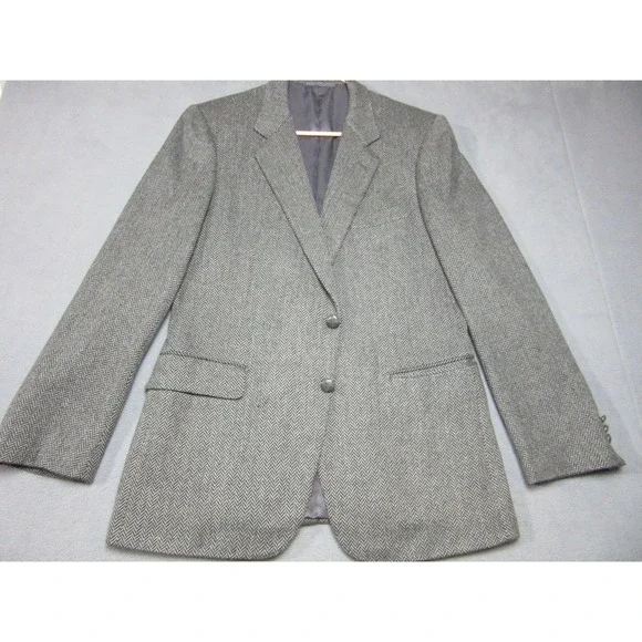 Giorgio Beverly Hills Sport Coat Blazer Mens 52 Gray Black Herringbone Cashmere