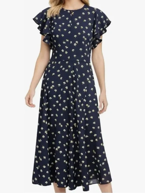kate spade Navy Floral Midi Dress - Daisy Toss Flutter Sleeve Dress. 👗 NWT