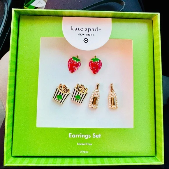 Kate Spade Earrings Set (3 pair) - Strawberry, champagne, and French fries NWT