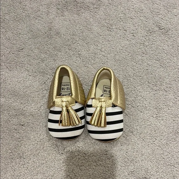 Gold and Black Striped Kids Moccasins