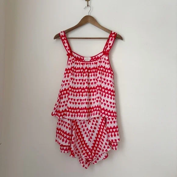 Kate Spade Mini Heart Print Shortie PJ Romper Sleepwear Large