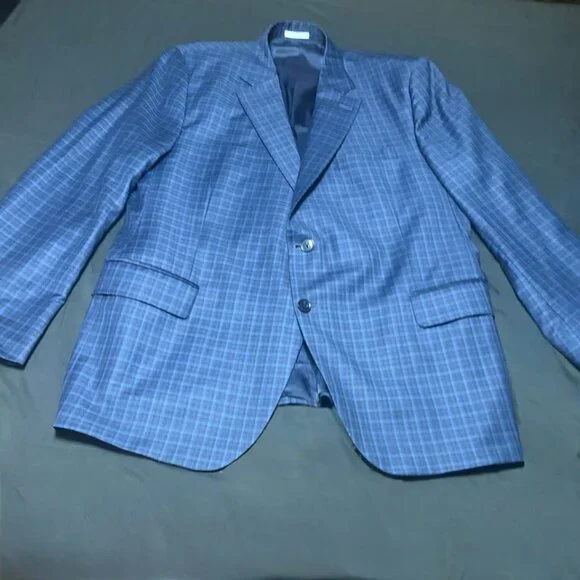 Tailored 46R Peter Millar Blue Plaid‎ 100% Wool Men's Sports Coat EUC RV: $798