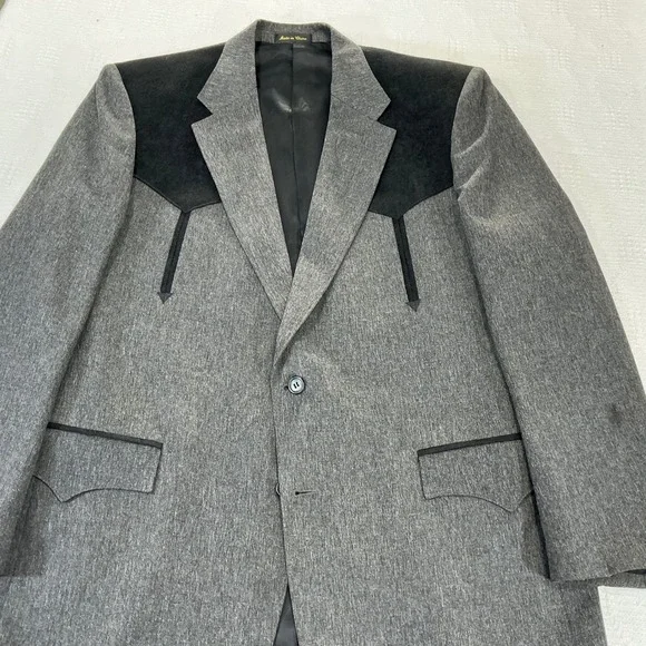 Mens Grey Black Western Circle S Sport Coat Blazer Two Tone Cowboy Yoke Jacket
