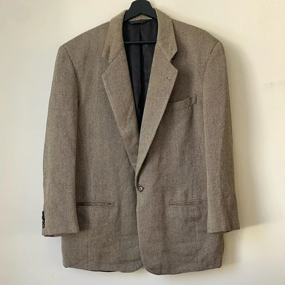 Donna Karen New York Herringbone Blazer Button Front Jacket Size 42 Regular