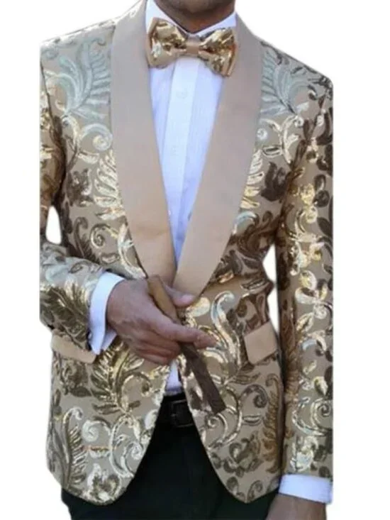 NWT Alberto Nardoni Men's Gold Sequin Blazer Shawl Collar Satin Trim Sz S 232