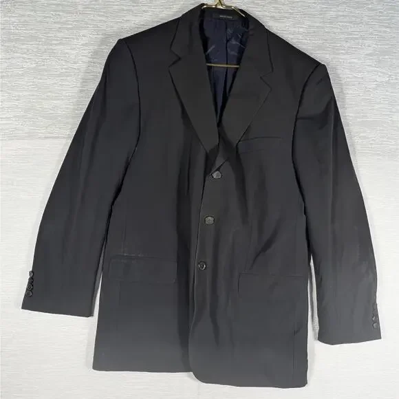 Hugo Boss Blazer Mens 44R 3 Button Black Wool Jacket
