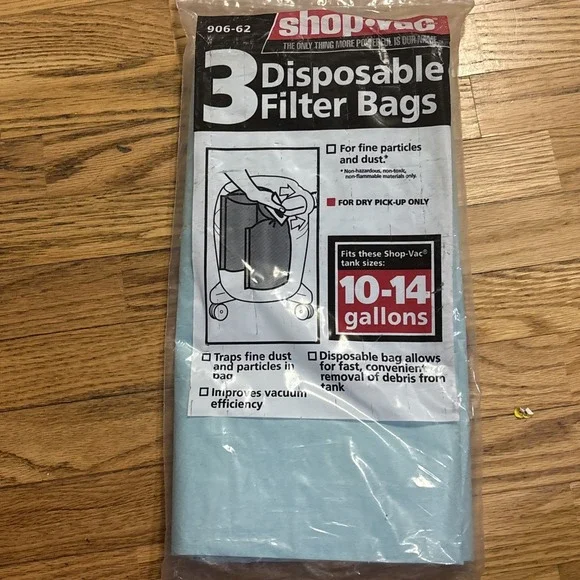 Shop-Vac 90662 10-14 Gallon Vacuum Disposable Filter Bags 3-Pack OEM - NEW