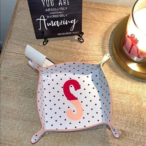Kate Spade Polka Dot Trinket Tray with Pink Trim