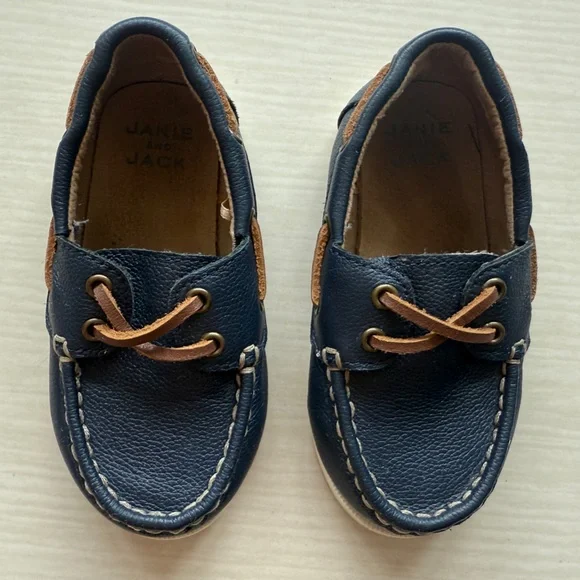 Janie and Jack Dark Blue and Brown Kids Moccasins