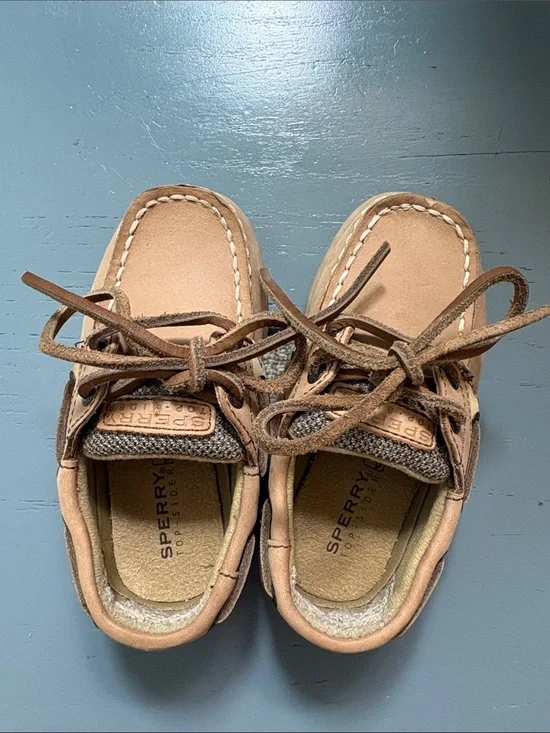 Boys Sperry Light Brown Boat Shoes-size 7W