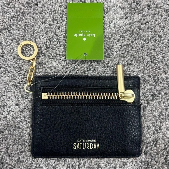 NWT! Kate Spade saturday Black zipline card and coin purse Gold Hardware