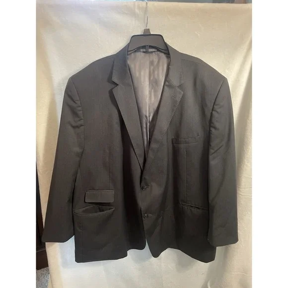 Haines & Bonner of London Mens 60R Gray Blue Pinstripe Wool Blend  Blazer‎