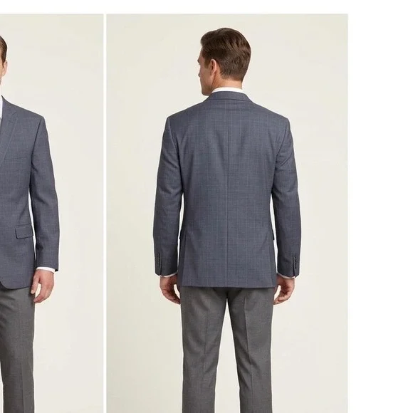 Jos. A. Bank Mens 40R Suit Jacket Blazer Blue Gray Glen Plaid Wool Slim Fit