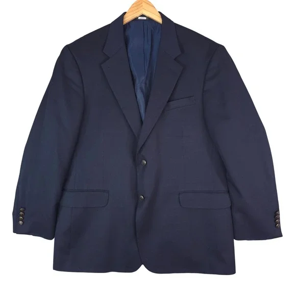 Stafford Executive Blazer Mens 44R Navy Blue‎ Wool Sport Coat