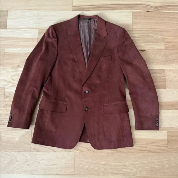 Mens Reddish-brown Suede Blazer Sport Coat Jacket Two Button Notch Lapel