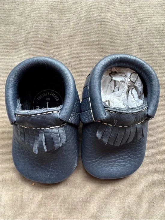 Freshly Picked Navy Blue Fringe Moccasins for Kids