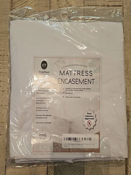 King Mattress Encasement - White Zippered Protector