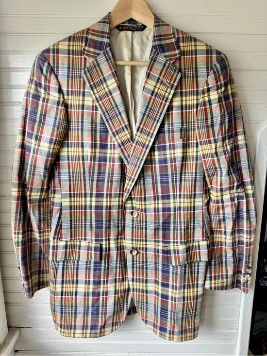 Vintage Austin Reed Multi-Color Plaid Sport Coat - Yellow, Blue, Red