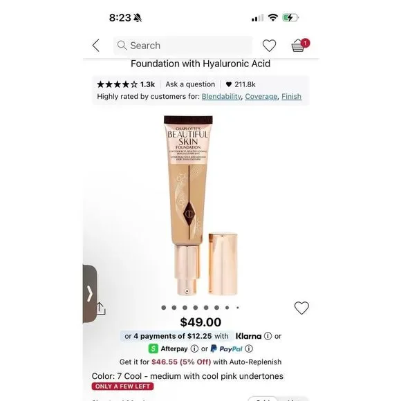 Charlotte Tilburry Beautiful Skin Foundation 7 Cool