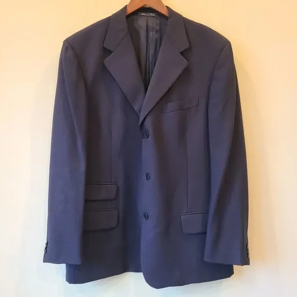 Cantarelli Mens 100% Wool Blazer Sport Coat Navy Blue Size 54 Formal Party