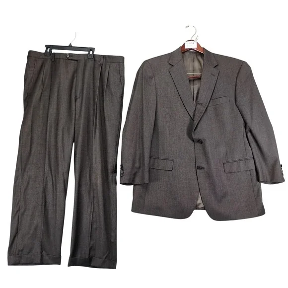 Vintage Hart Schaffner Marx Brown Wool 2pc Suit Mens 44R Jacket 39x28