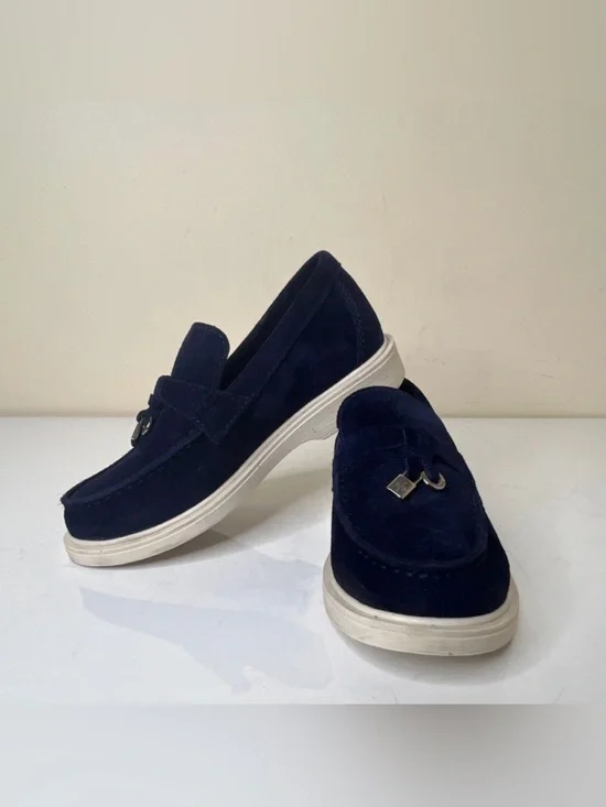Loro Piana Boys Navy Suede Slip-On Loafers with Metal Bit Size EU 30 US 12.5 -13