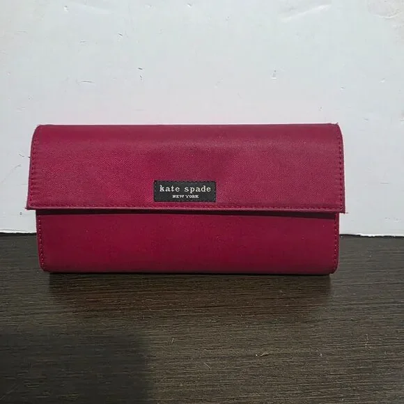 Kate Spade New York Red Satin Wallet Envelop Snap Closure Logo