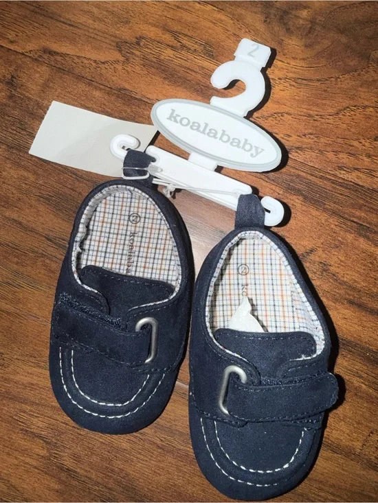 Koala Kids Navy Suede-Look Baby Moccasins with Plaid Lining