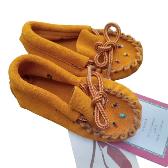 Baby Beaded Soft Sole Suede Moccasins Size 3 Unisex