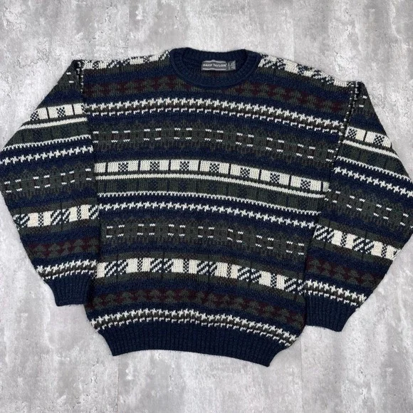 Vintage David Taylor Collection Sweater  Mens L Striped 90s Grunge Grandpa