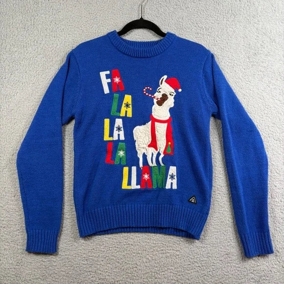 American Stitch Fa La La Llama Blue Ugly Christmas‎ Sweater Holiday Size Small