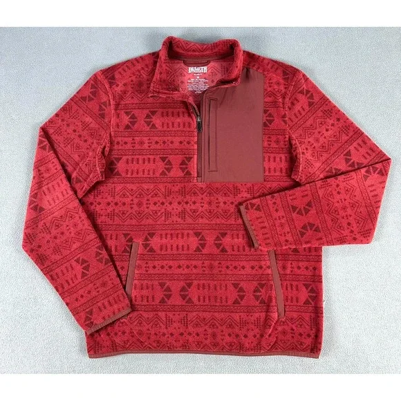 Duluth Quarter Zip Sweater Mens Medium Red Aztec Fair Isle Checkpoint Fleece