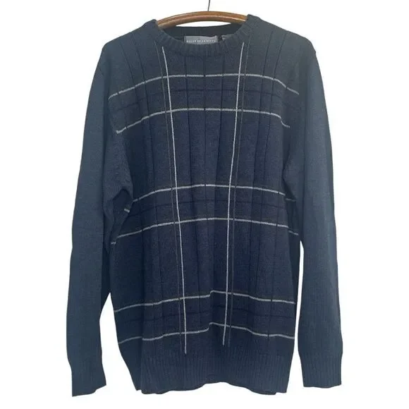 OSCAR DE LA RENTA Navy Plaid Sweater
