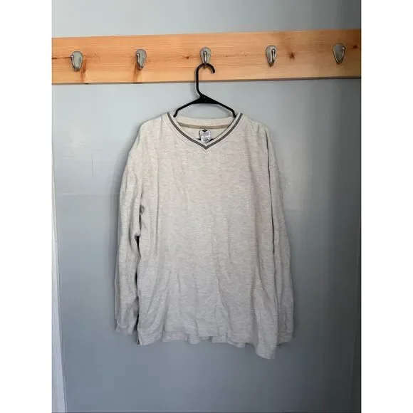 Vintage Columbia Thermal Knit V-Neck Pullover Striped Collar Cotton Size L