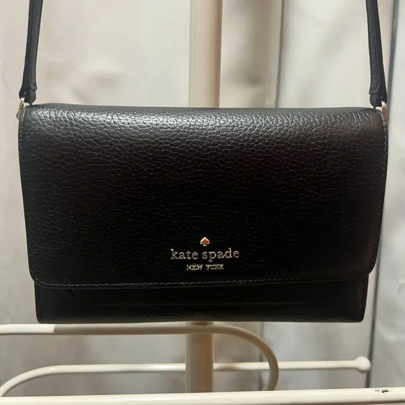 Kate Spade New York Black Pebbled Leather Wallet on Chain Crossbody