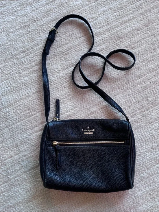 kate spade black pebbled leather crossbody with gold hardware