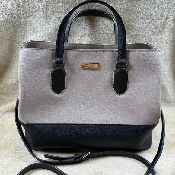 Kate Spade New York Laurel Way Evangelie Satchel Bag Taupe Black Leather