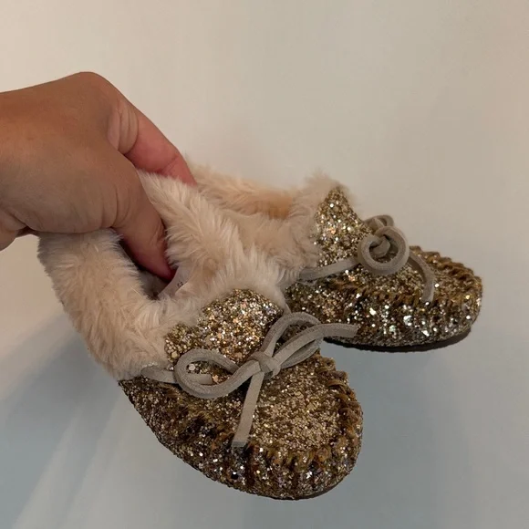 Crewcuts Gold Glitter Kids Moccasins