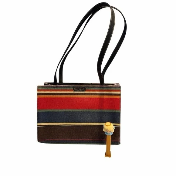 Kate Spade New York Multicolor‎ Striped Canvas Tote Bag Snap Closure