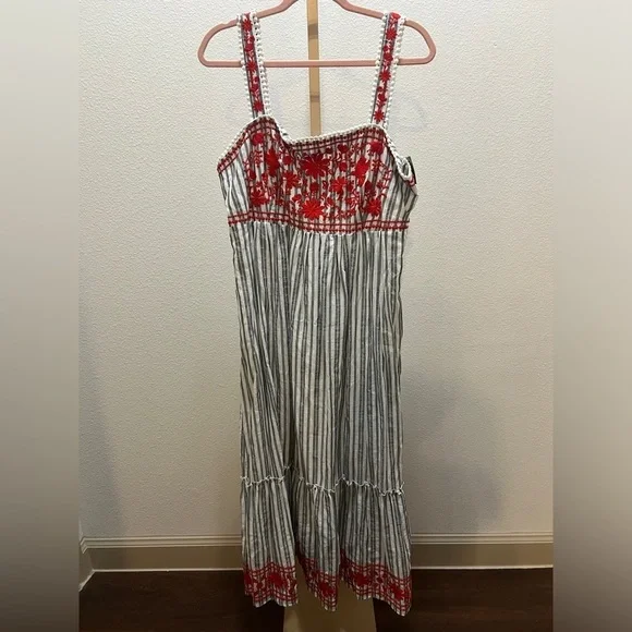 Kate Spade New York Broome Street Striped Embroidered Sleeveless Midi Dress XL