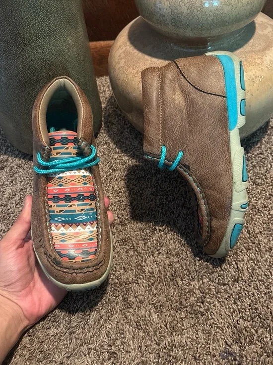 Twister Brown Moccasin Shoes with Turquoise Accents